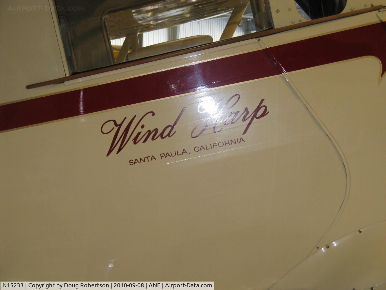 N15233, 1935 Waco CUC-1 C/N 4318, 1935 Waco CUC-1 'Wind Harp', loss of this aircraft & 'Miss Santa Paula', another Waco cabin biplane to this museum led to formation of the Aviation Museum of Santa Paula. At Golden Wings Museum.
