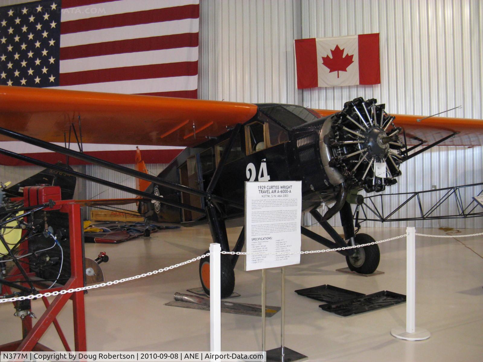 N377M, 1929 Curtiss-Wright Travel Air A-6000-A C/N A6A-2003, 1929 Curtiss Wright A-6000-A TRAVEL AIR, P&W R-1340 WASP 600 Hp, six passenger speedy small airliner was very successful. At Golden Wings Museum