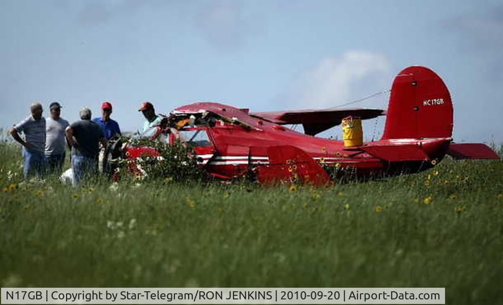 N17GB, 1943 Beech D17S Staggerwing C/N 4818, Forced Landing 

http://www.star-telegram.com/2010/09/21/2484444/two-people-receive-minor-injuries.html