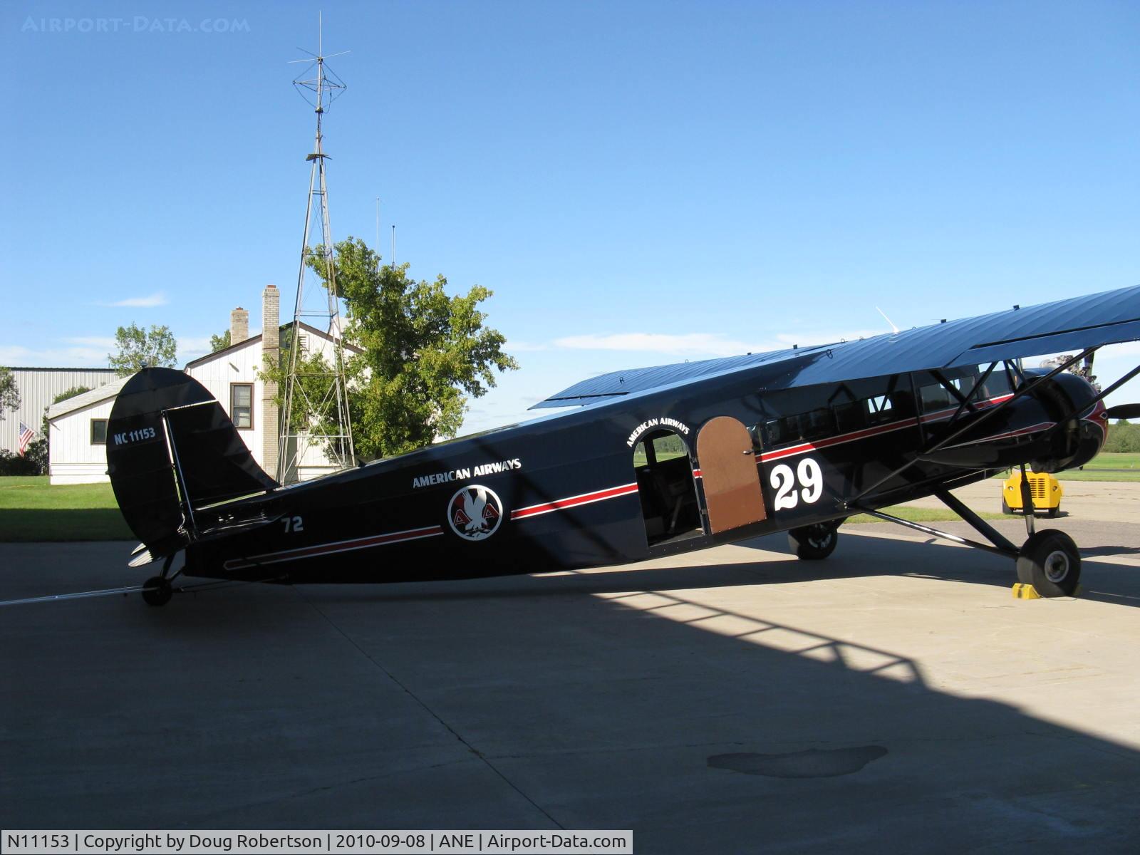 N11153, 1931 Stinson SM-6000-B C/N 5021, 1931 Stinson SM-6000-B Tri-Motor, three Lycoming R-680-13 radials, at Golden Wings Museum ramp, old building behind my former flight school in 1965.