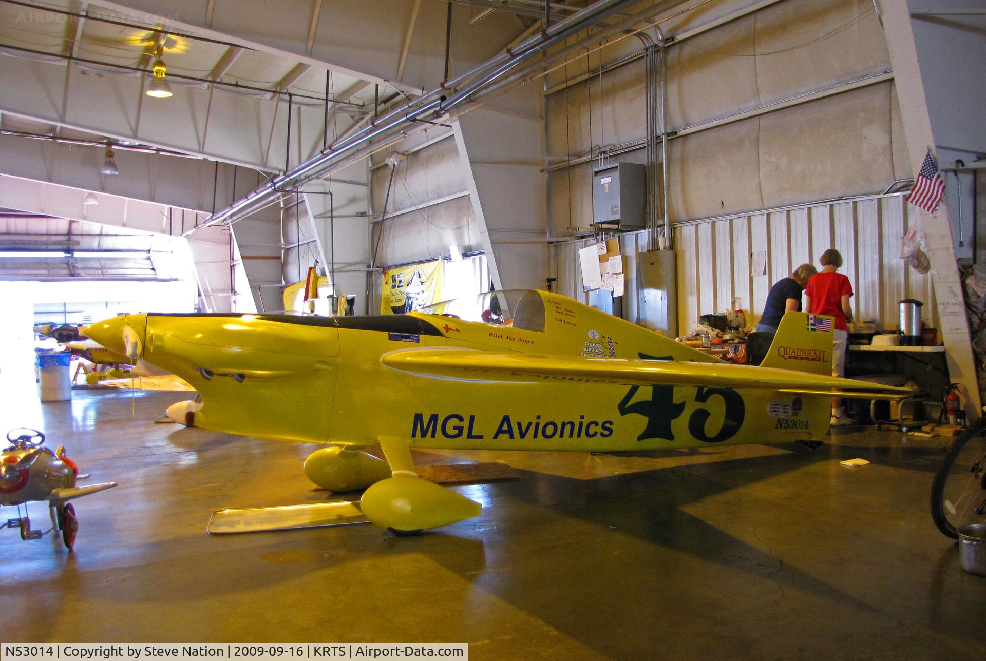 N53014, 1997 Cassutt IIIM Racer C/N JDJ 001C, Race #45 1997 Jones Jay D CASSUTT M 1-11 sponsored by MGL Avionics in hangar for work before Formula I class race @ 2009 Reno Air Races