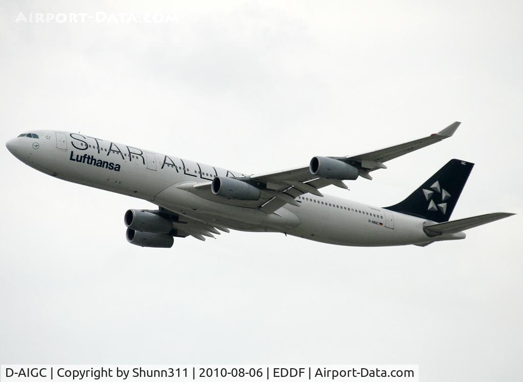D-AIGC, 1993 Airbus A340-311 C/N 027, Star Alliance c/s taking off rwy 25R