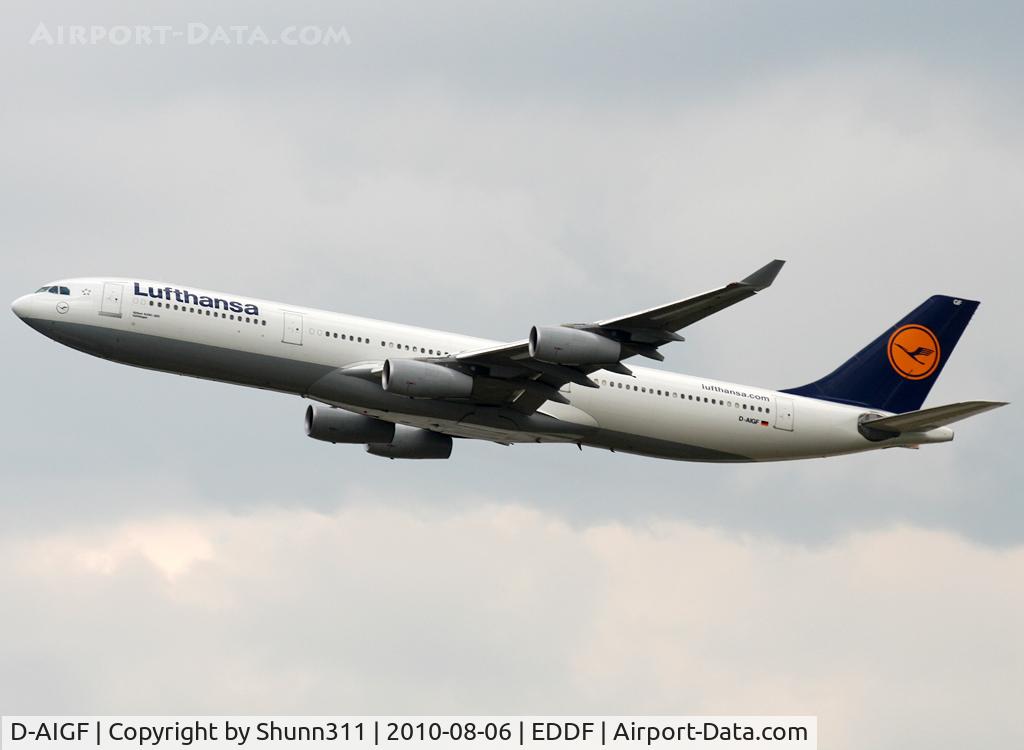 D-AIGF, 1994 Airbus A340-311 C/N 035, Taking off rwy 25R