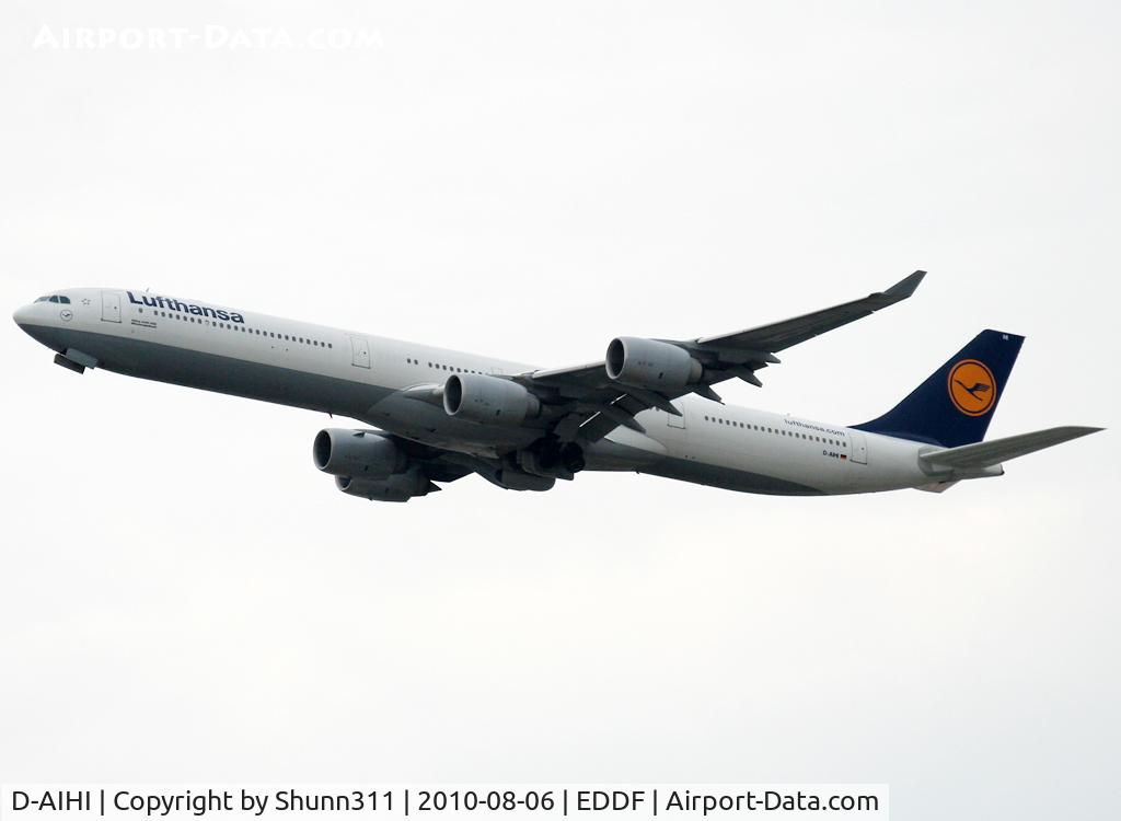 D-AIHI, 2004 Airbus A340-642 C/N 569, Taking off rwy 25R