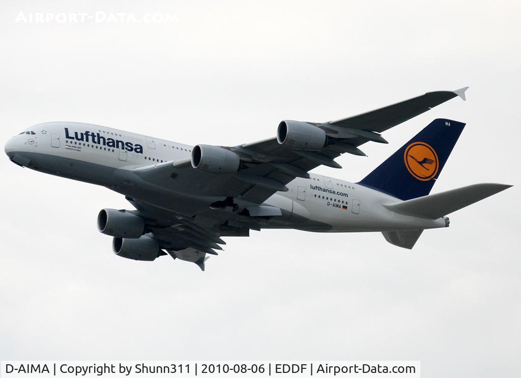 D-AIMA, 2010 Airbus A380-841 C/N 038, Taking off rwy 25R