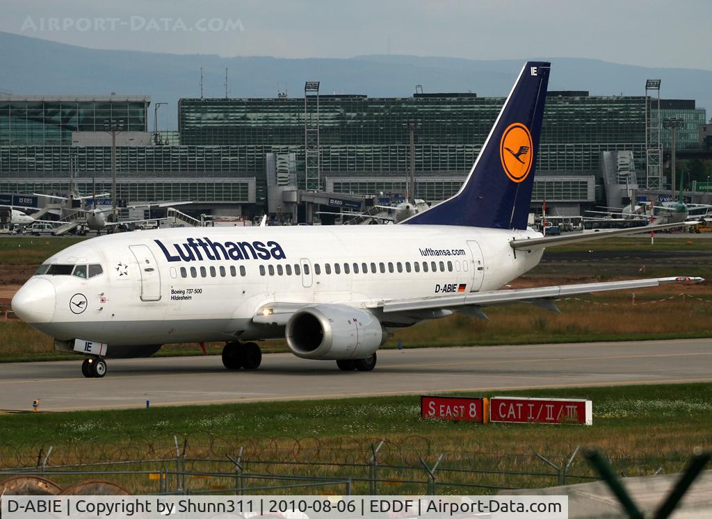 D-ABIE, 1990 Boeing 737-530 C/N 24819, Taxiing holding point rwy 18 for departure...