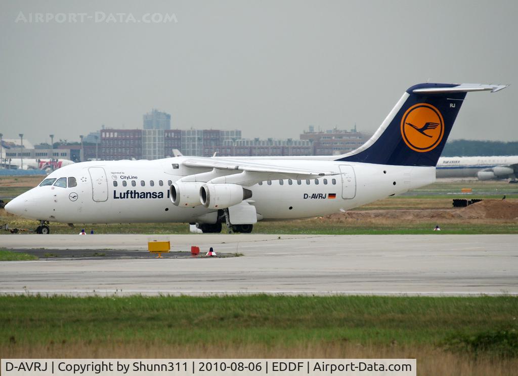 D-AVRJ, 1996 British Aerospace Avro 146-RJ85 C/N E.2277, Taxiing holding point rwy 18 for departure...