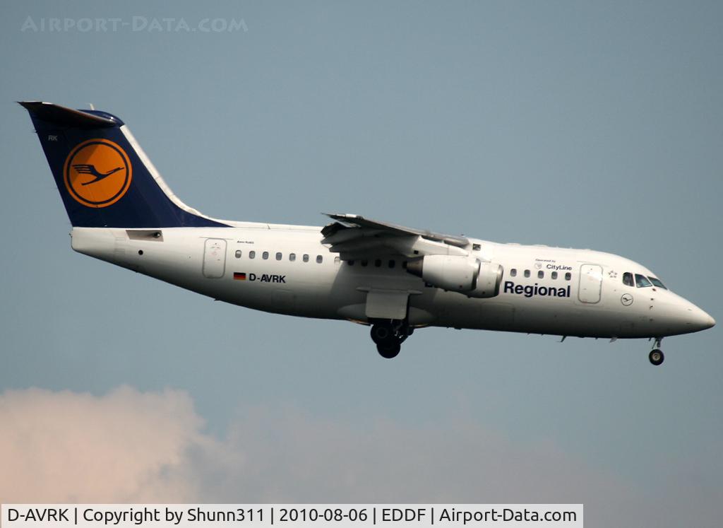 D-AVRK, 1996 British Aerospace Avro 146-RJ85 C/N E.2278, Landing rwy 07R