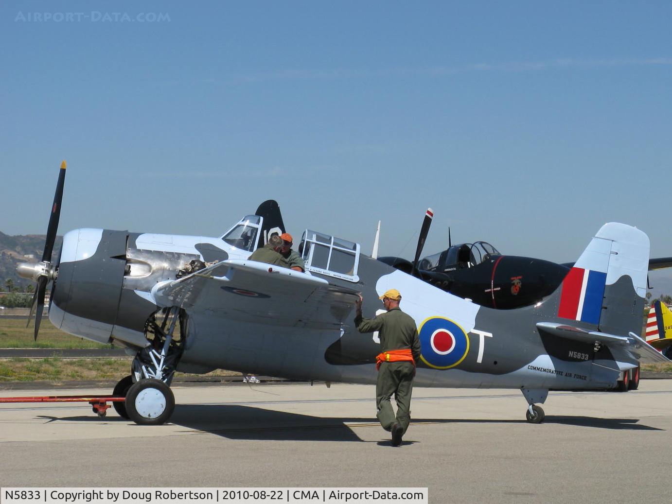 N5833, 1945 General Motors (Grumman) FM-2 Wildcat C/N 5833, 1986 Nichols/Eastern Aircraft Div. of GM, FM-2 WILDCAT, Wright Cyclone R-1820-56 1,350 Hp