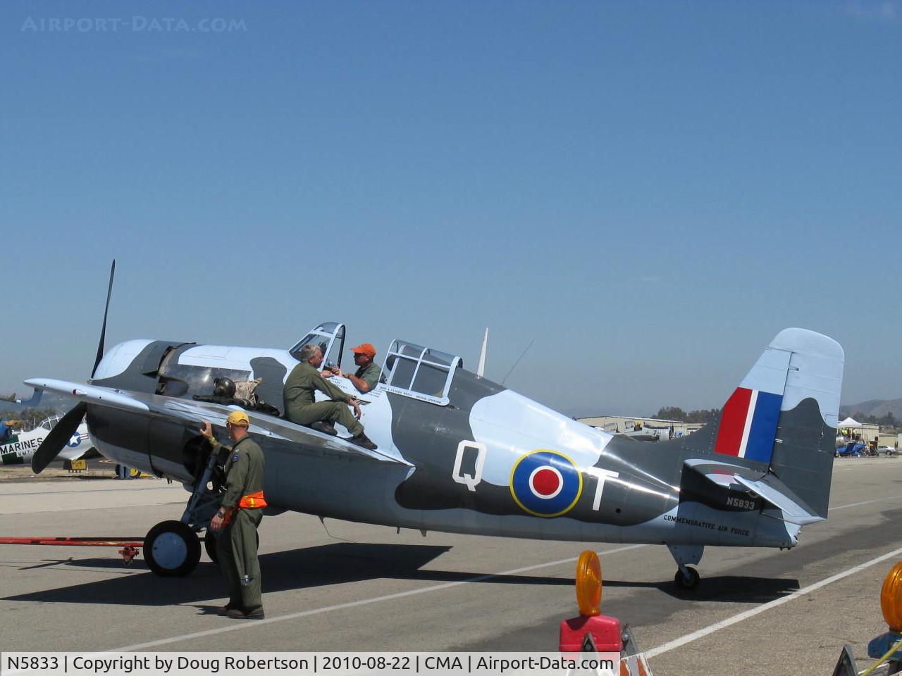 N5833, 1945 General Motors (Grumman) FM-2 Wildcat C/N 5833, 1986 Nichols/Eastern Aircraft Div. of GM, FM-2 WILDCAT, Wright Cyclone R-1820-56 1,350 Hp