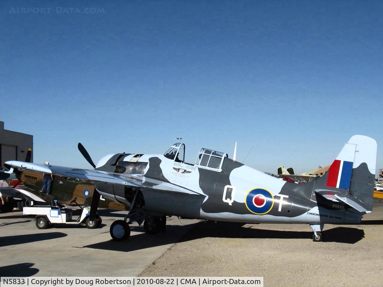 N5833, 1945 General Motors (Grumman) FM-2 Wildcat C/N 5833, 1986 Nichols/Eastern Aircraft Div. of GM FM-2 WILDCAT, Wright Cyclone R-1820-56 1,350 Hp