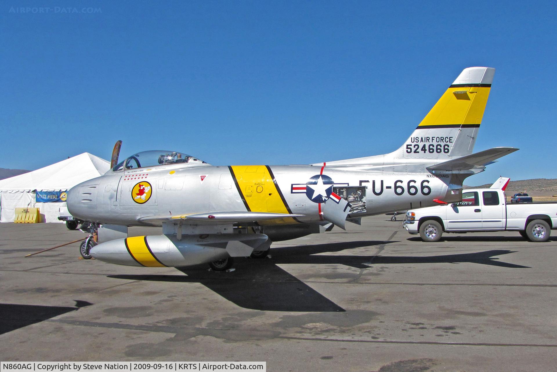 N860AG, 1952 North American F-86F Sabre C/N 191-362 (52-4666), F-86F 52-4666 as NX860AG in static park @ 2009 Reno Air Races