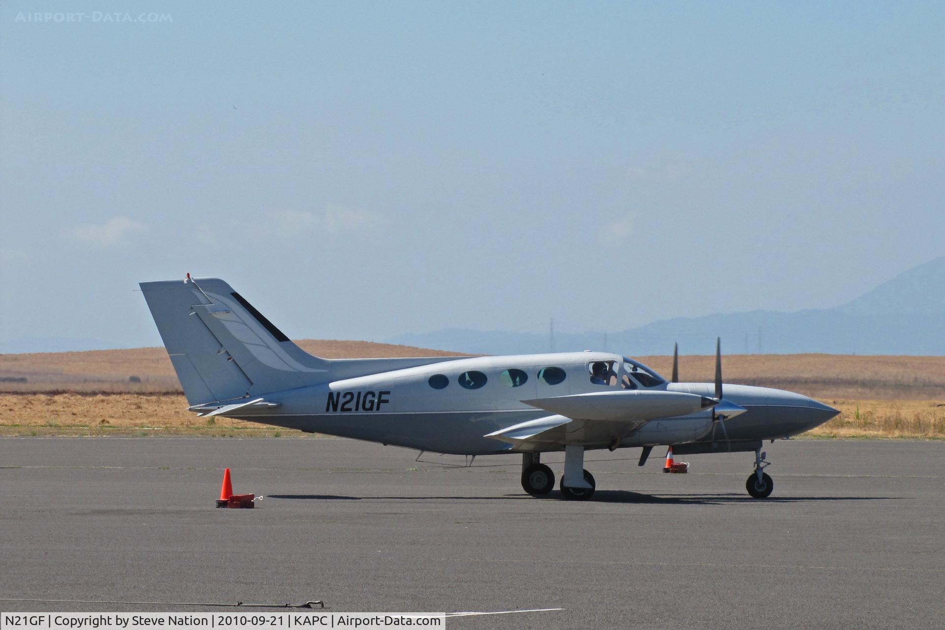 N21GF, 1971 Cessna 421B Golden Eagle C/N 421B-0209, M + D Enterprises 1971 Cessna 421B departing Napa County Airport, CA for KRKS (Sweetwater County Airport, Big Springs, WY)