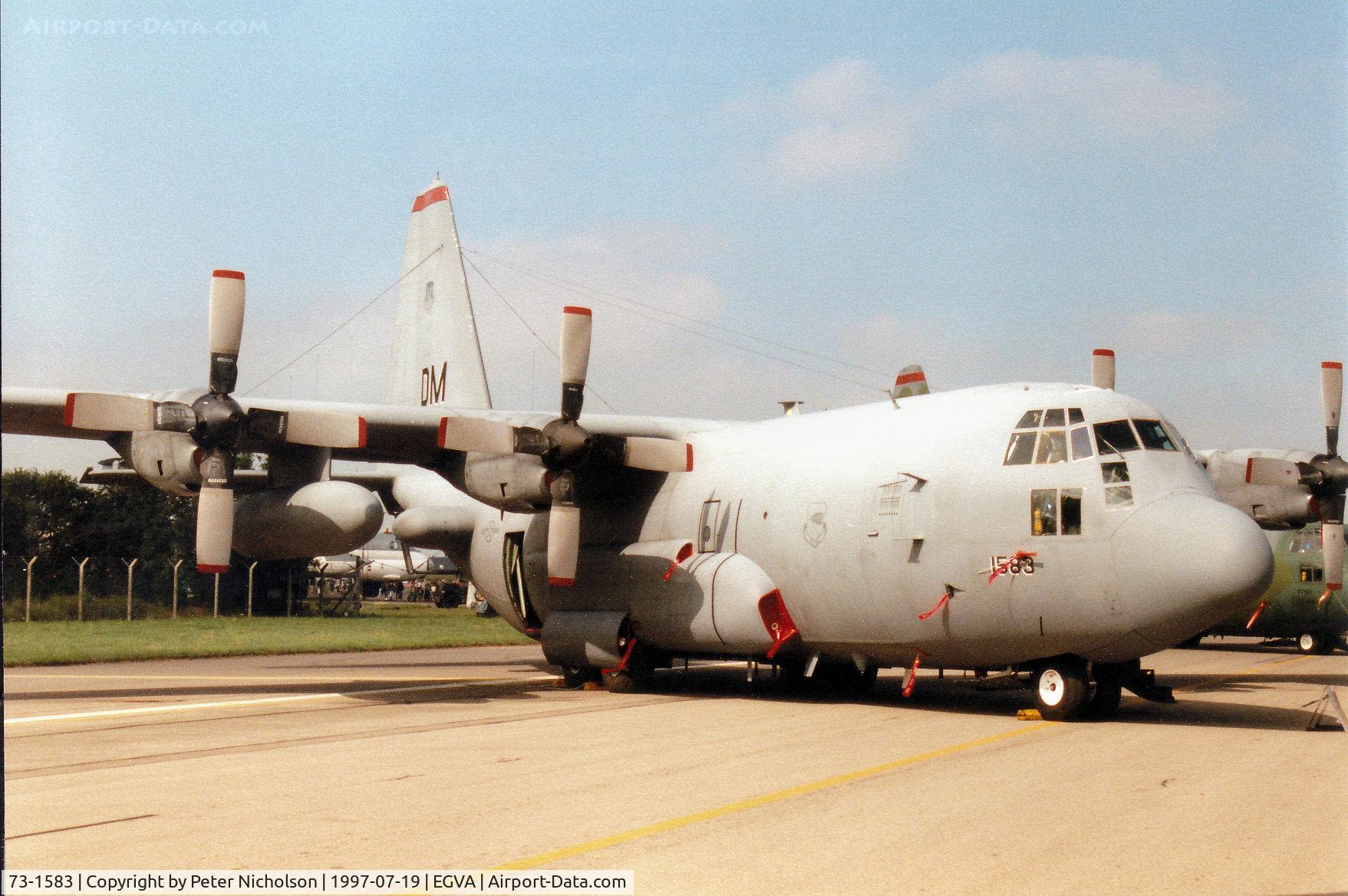 73-1583, 1973 Lockheed EC-130H Compass Call C/N 382-4545, EC-130H Compass Call Hercules, callsign Spool 02, of  43rd Electronic Combat Squadron/355th Wing at Davis-Monthan AFB on display at the 1997 Intnl Air Tattoo at RAF Fairford.