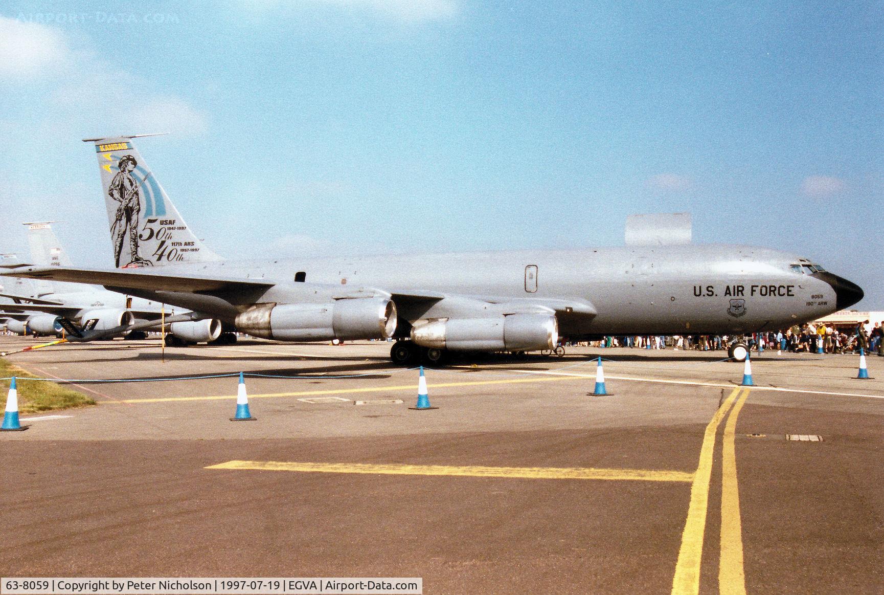 63-8059, 1963 Boeing KC-135D Stratotanker C/N 18671, KC-135D Stratotanker named Akkida Konzeh of 117th Air Refuelling Squadron/190th Air Refuelling Wing on display at the 1997 Intnl Air Tattoo at RAF Fairford.