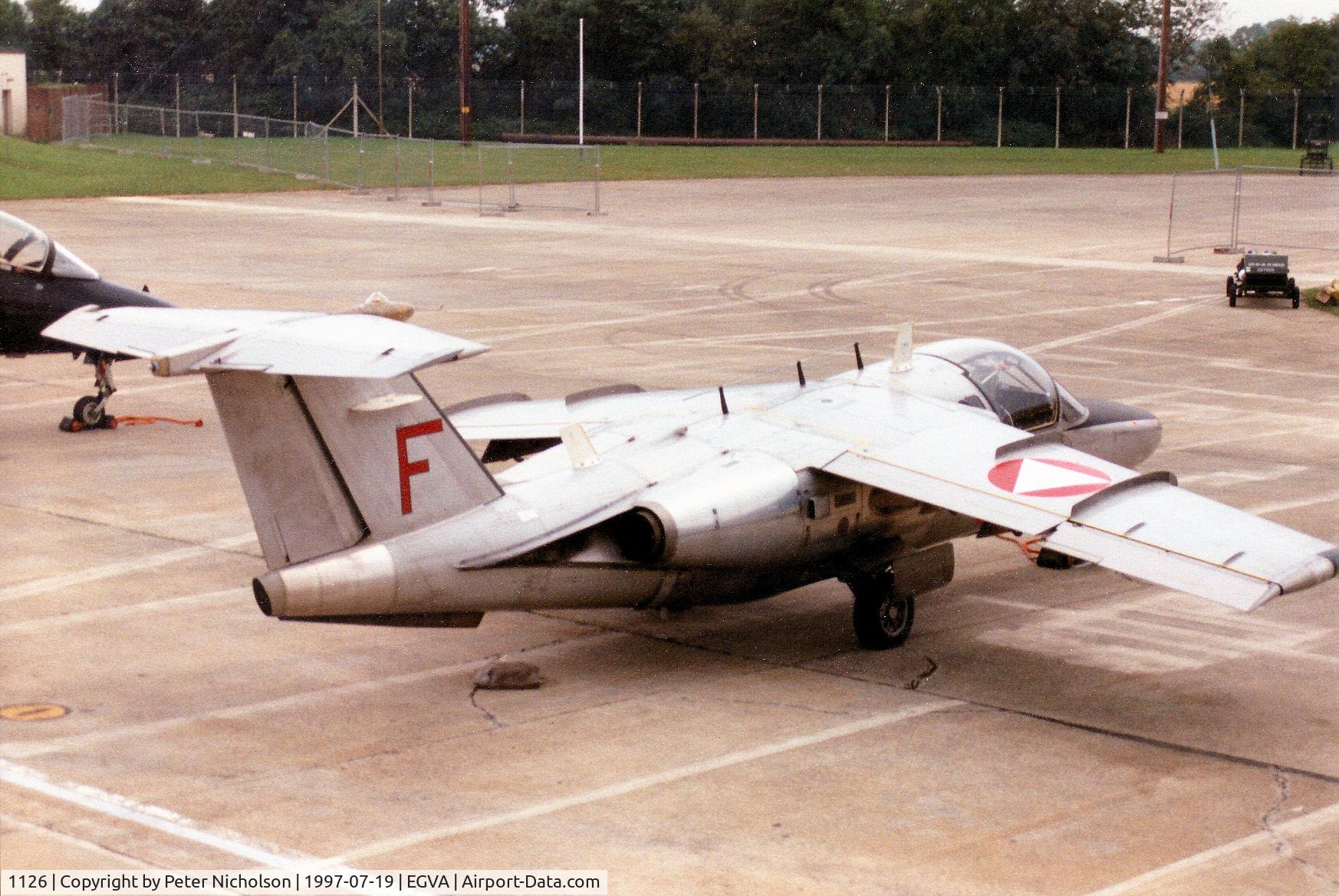 1126, Saab 105OE C/N 105426, Saab 105OE, callsign Tiger 13, of the Austrian Air Force's display team on the flight-line at the 1997 Intnl Air Tattoo at RAF Fairford.