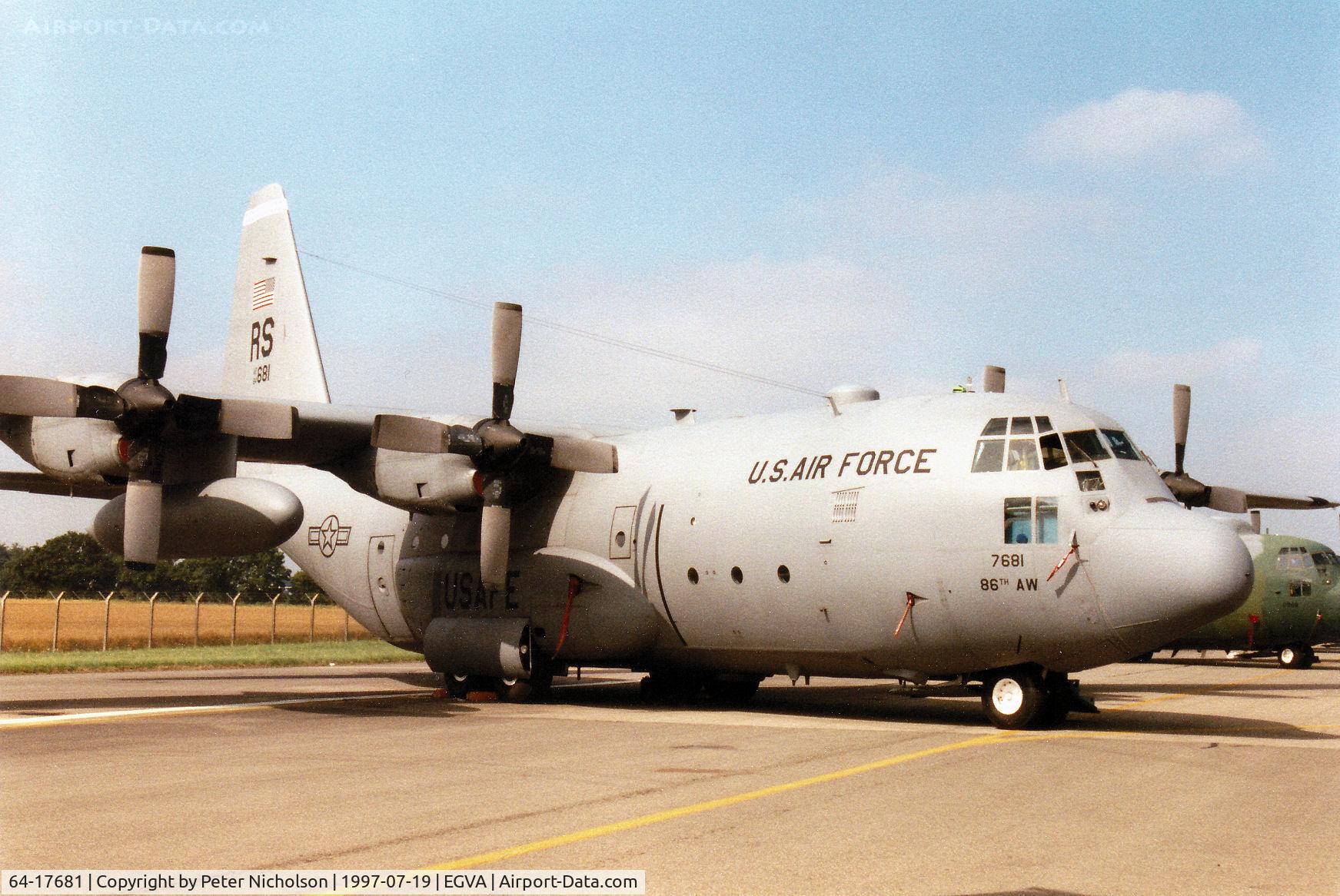 64-17681, 1964 Lockheed C-130E Hercules C/N 382-4069, C-130E Hercules, callsign Herky 97, of 37th Airlift Squadron/86th Wing at Ramstein Air Base on display at the 1997 Intnl Air Tattoo at RAF Fairford.
