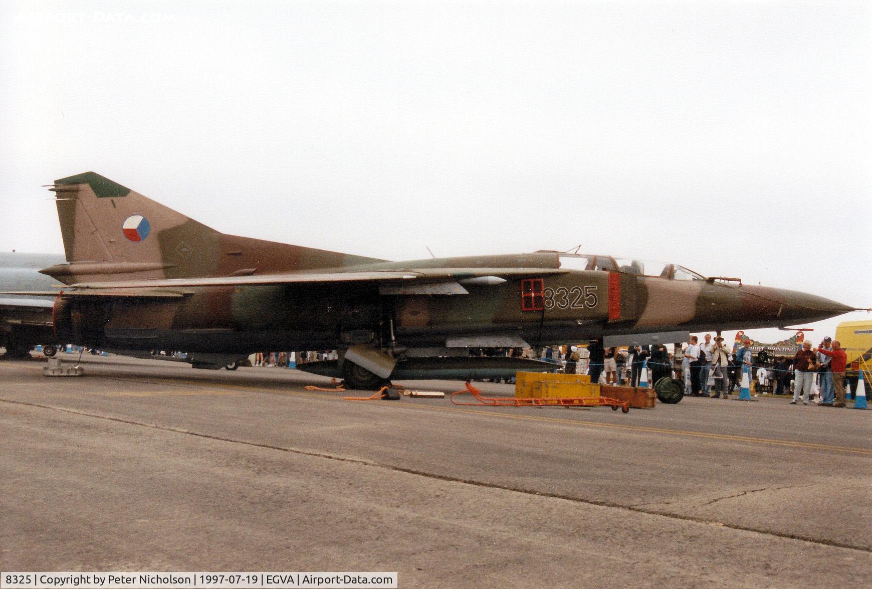 8325, Mikoyan-Gurevich MiG-23UB C/N A1038325, Flogger C of 41 SLT of the Czech Republic on display at the 1997 Intnl Air Tattoo at RAF Fairford.