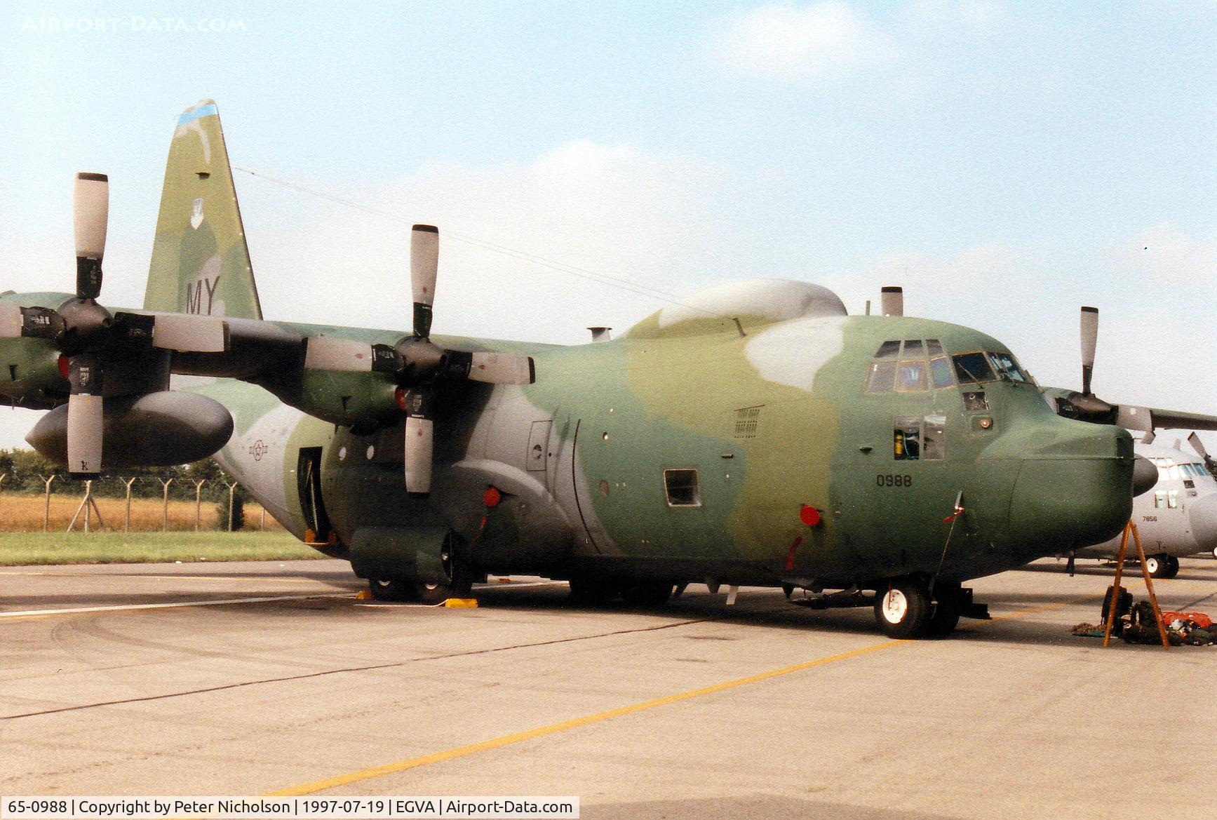 65-0988, 1965 Lockheed HC-130P Hercules C/N 382-4143, HC-130P Hercules, callsign King 88, of 71st Rescue Squadron at Moody AFB on display at the 1997 Intnl Air Tattoo at RAF Fairford.