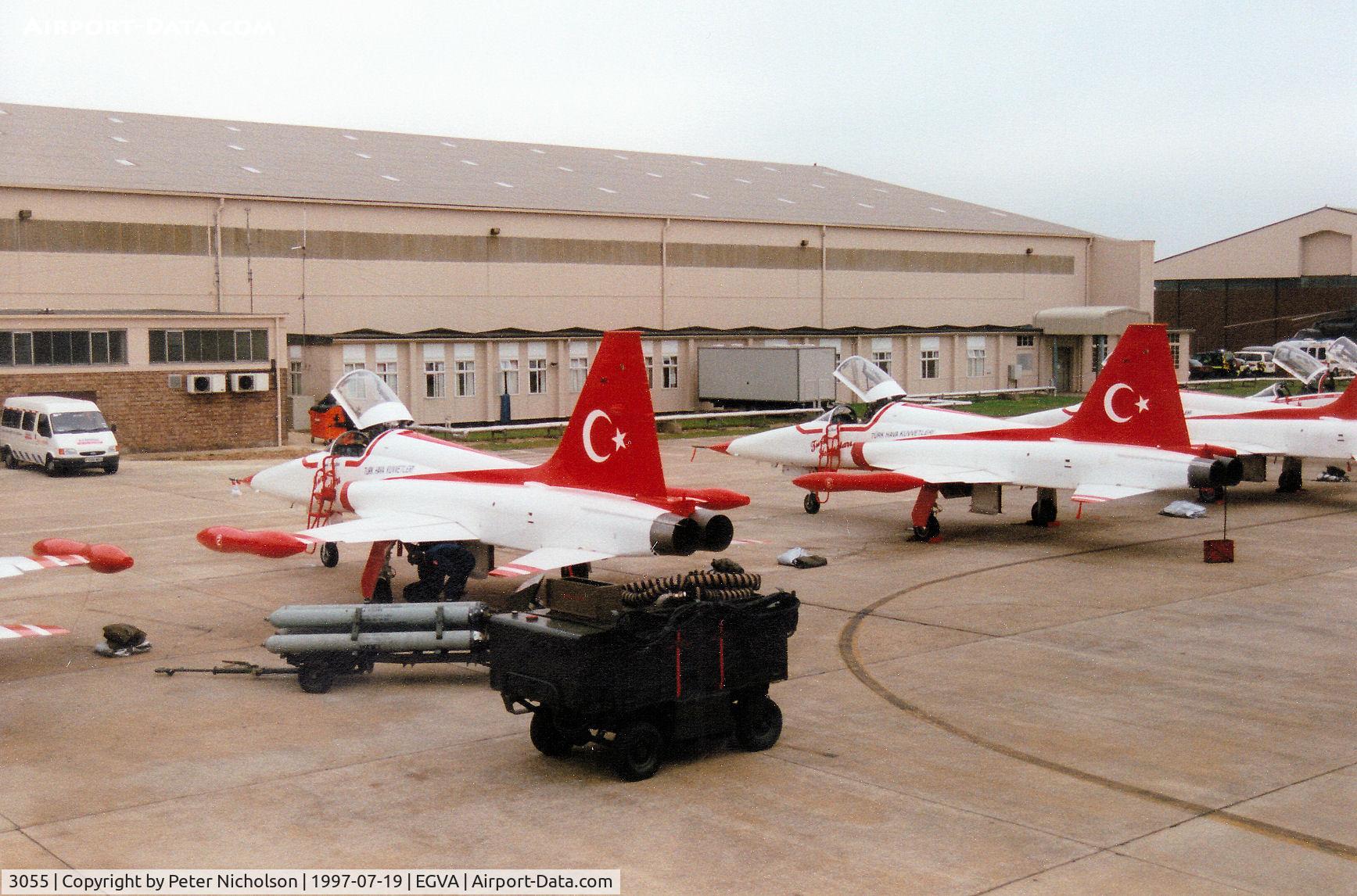 3055, 1971 Canadair NF-5A Freedom Fighter C/N 3055, NF-5A Freedom Fighter of the Turkish Stars aerobatic display team on the flight-line at the 1997 Intnl Air Tattoo at RAF Fairford.