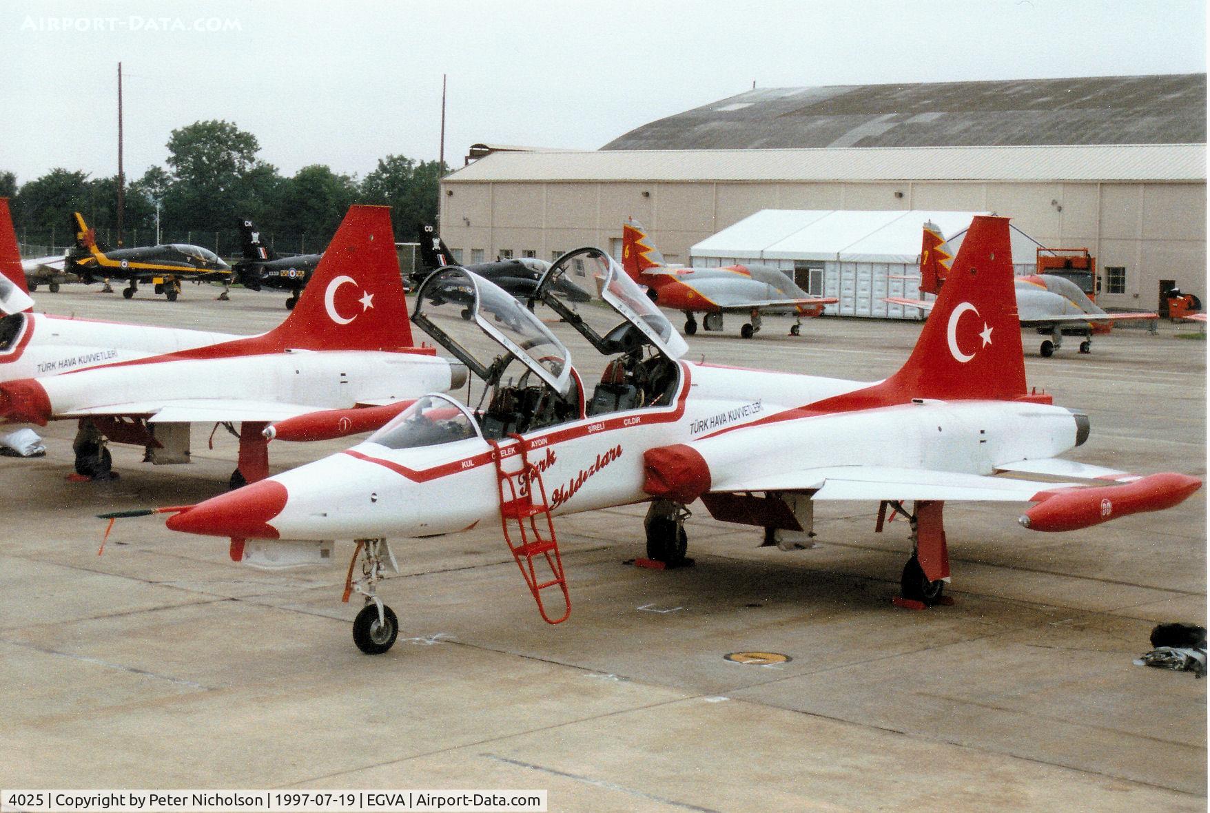 4025, 1971 Northrop (Canadair) NF-5B (CL-226) C/N 4025, NF-5B Freedom Fighter of the Turkish Stars display team on the flight-line at the 1997 Intnl Air Tattoo at RAF Fairford.