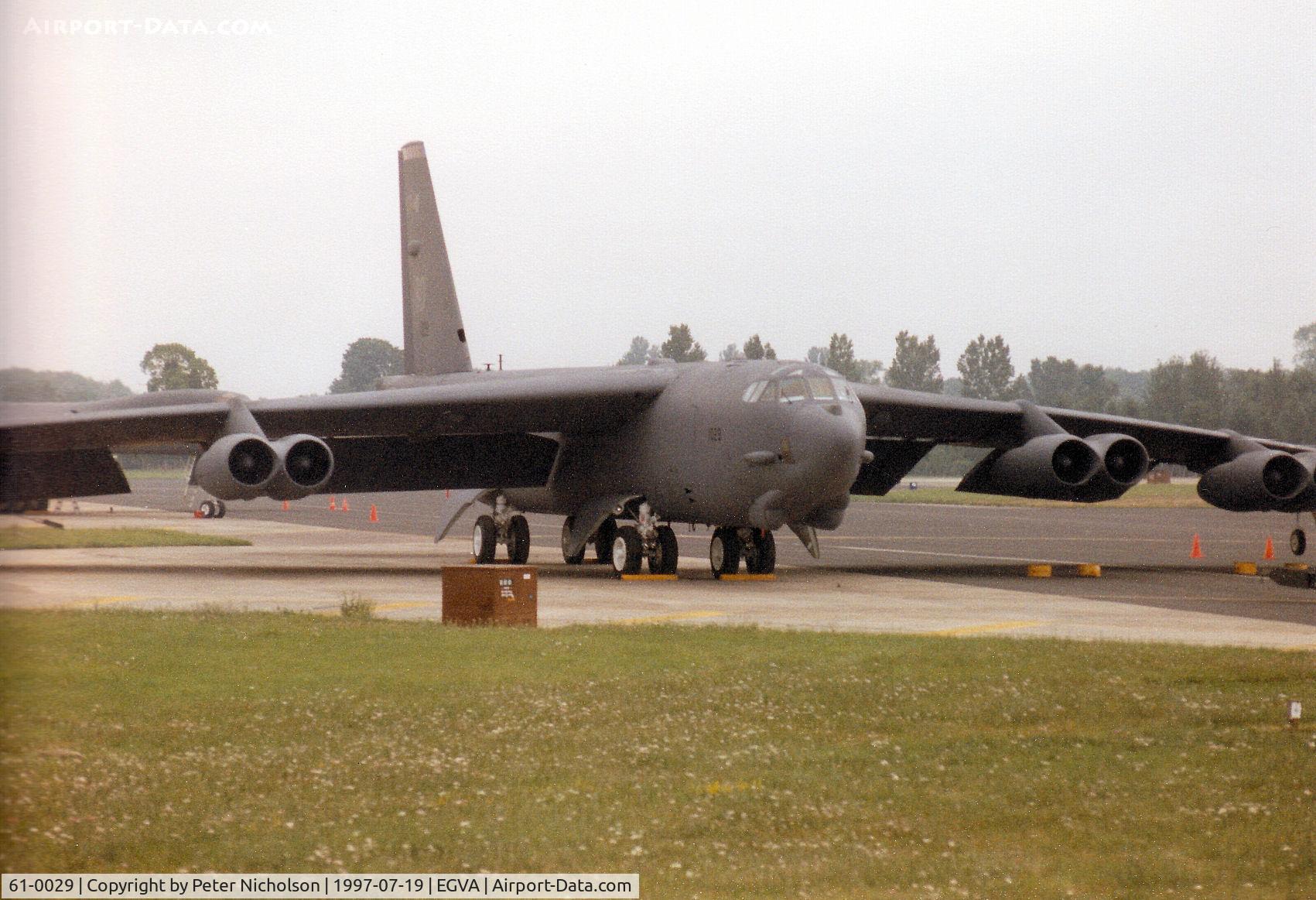 61-0029, 1961 Boeing B-52H Stratofortress C/N 464456, Another view of the Barksdale AFB's B-52H Stratofortress, callsign Scalp 11, on the flight-line at the 1997 Intnl Air Tattoo at RAF Fairford.