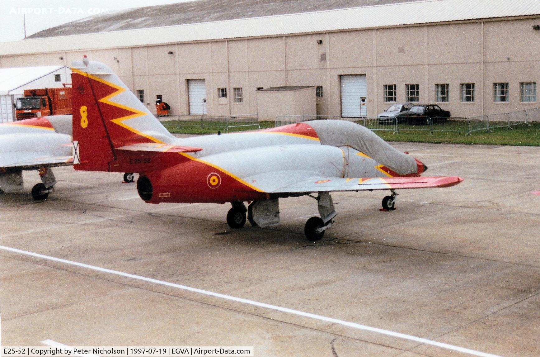 E25-52, CASA C-101EB Aviojet C/N EB01-52-053, CASA Aviojet of the Spanish Air Force's aerobatic display team on the flight-line at the 1997 Intnl Air Tattoo at RAF Fairford.