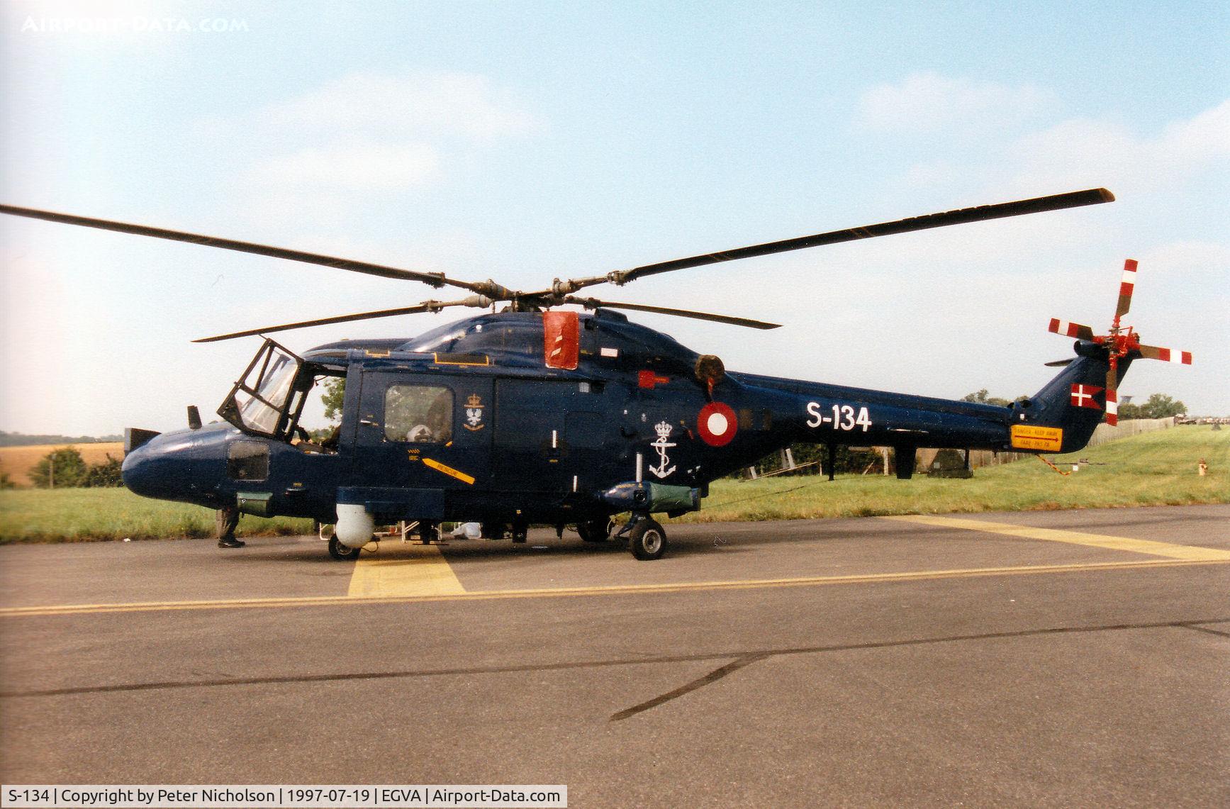 S-134, 1980 Westland Lynx Mk.80 C/N 134, Lynx Mk.80, callsign Danish Navy 134, on display at the 1997 Intnl Air Tattoo at RAF Fairford.