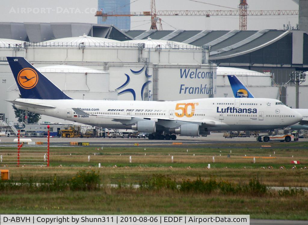 D-ABVH, 1991 Boeing 747-430 C/N 25045, Trackted to the terminal... Additional 50th anniversary c/s...