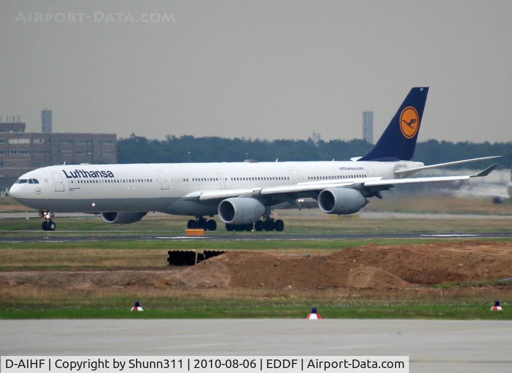 D-AIHF, 2003 Airbus A340-642 C/N 543, Taxiing to the terminal after landing rwy 25L