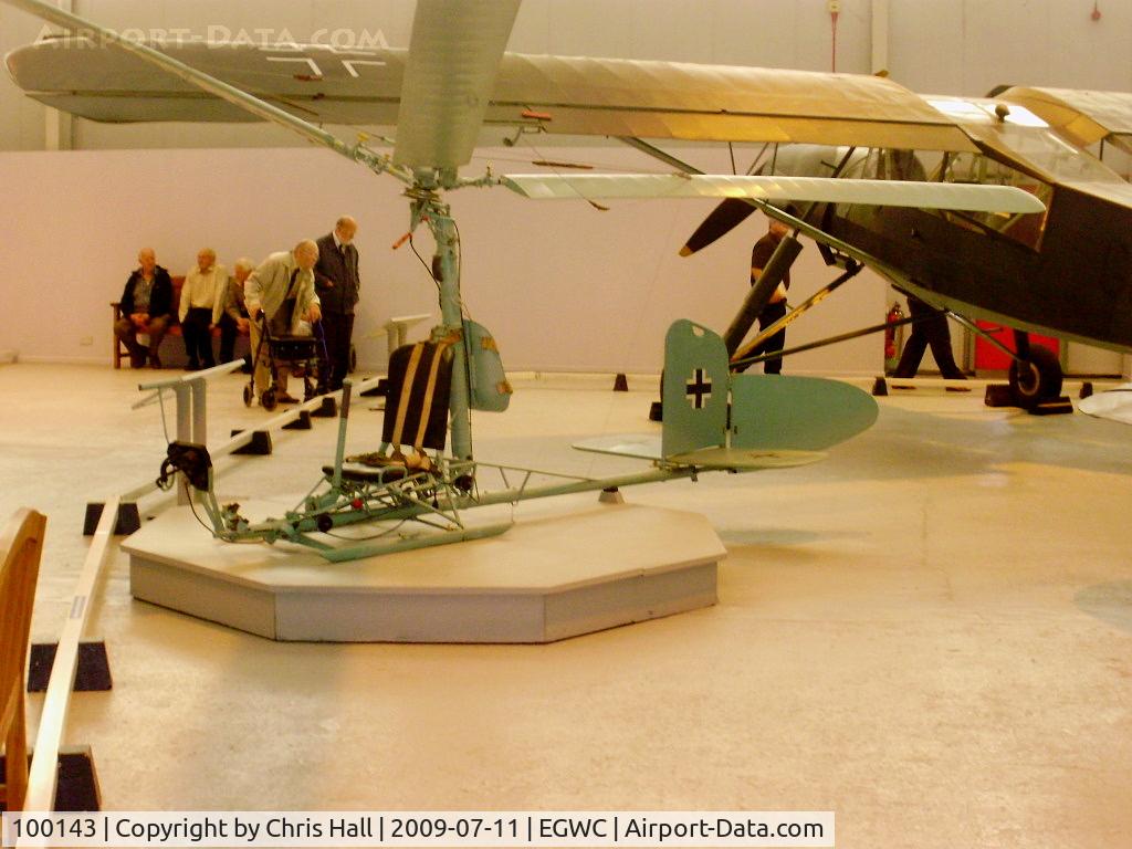 100143, Focke-Achgelis Fa-330A-1 Bachstelze C/N 100143, Focke Achgelis FA330. This aircraft was actually an unpowered autogyro kite, intended for use as an observation platform for German U-Boats