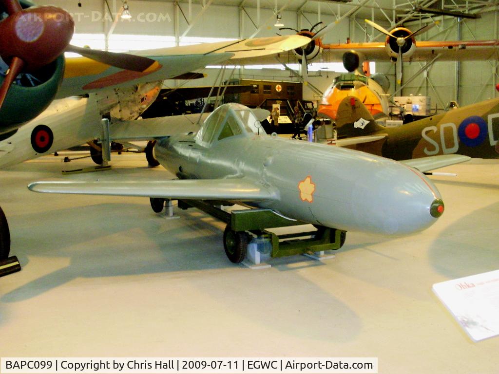 BAPC099, 1945 Yokosuka MXY-7 Ohka II C/N BAPC.099, Yokosuka MXY7 Ohka, was a rocket powered piloted aircraft to be carried and launched from a 'Mother' aircraft, glide as far as possible before making a final rocket powered approach to impact on its target.