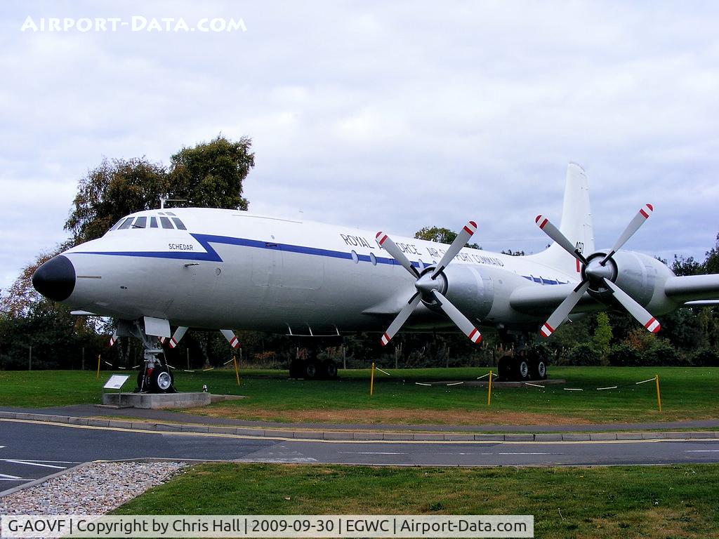 G-AOVF, 1958 Bristol 175 Britannia 312F C/N 13237, G-AOVF was built for BOAC and first flew on 18 December 1957. The highlight of its career was its use by HRH Princess Margaret on a tour of the West Indies in 1958. G-AOVF flew into Cosford from Southend on 31 May 1984.