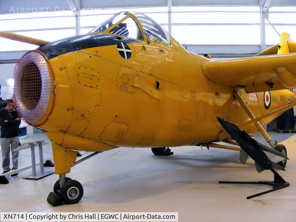 XN714, 1963 Hunting H.126 C/N H1-1, This unusual looking research aircraft was capable of flight at speeds as low as 51.5kph (32mph) by virtue of its 'jet flaps' which used thrust ducted from the main engine to increase lift.