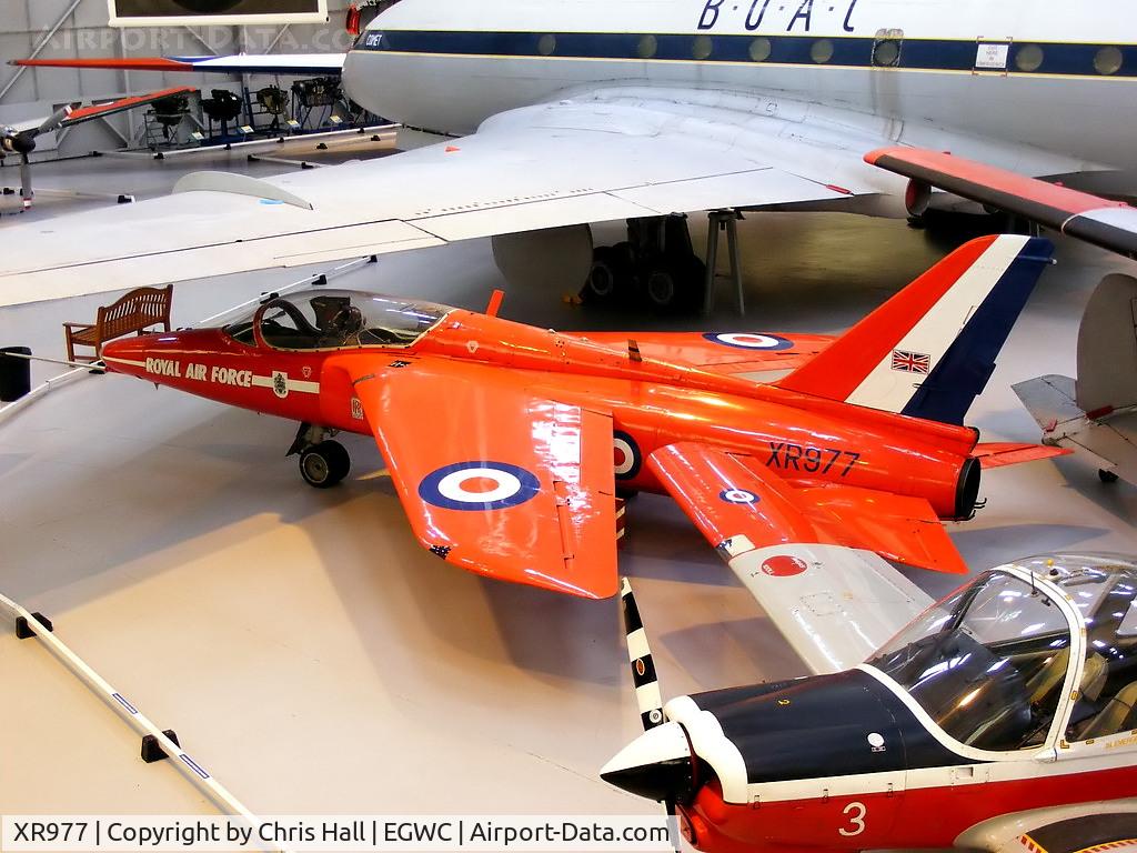XR977, 1964 Hawker Siddeley Gnat T.1 C/N FL574, preserved in 'Red Arrows' colours at the RAF Museum, Cosford