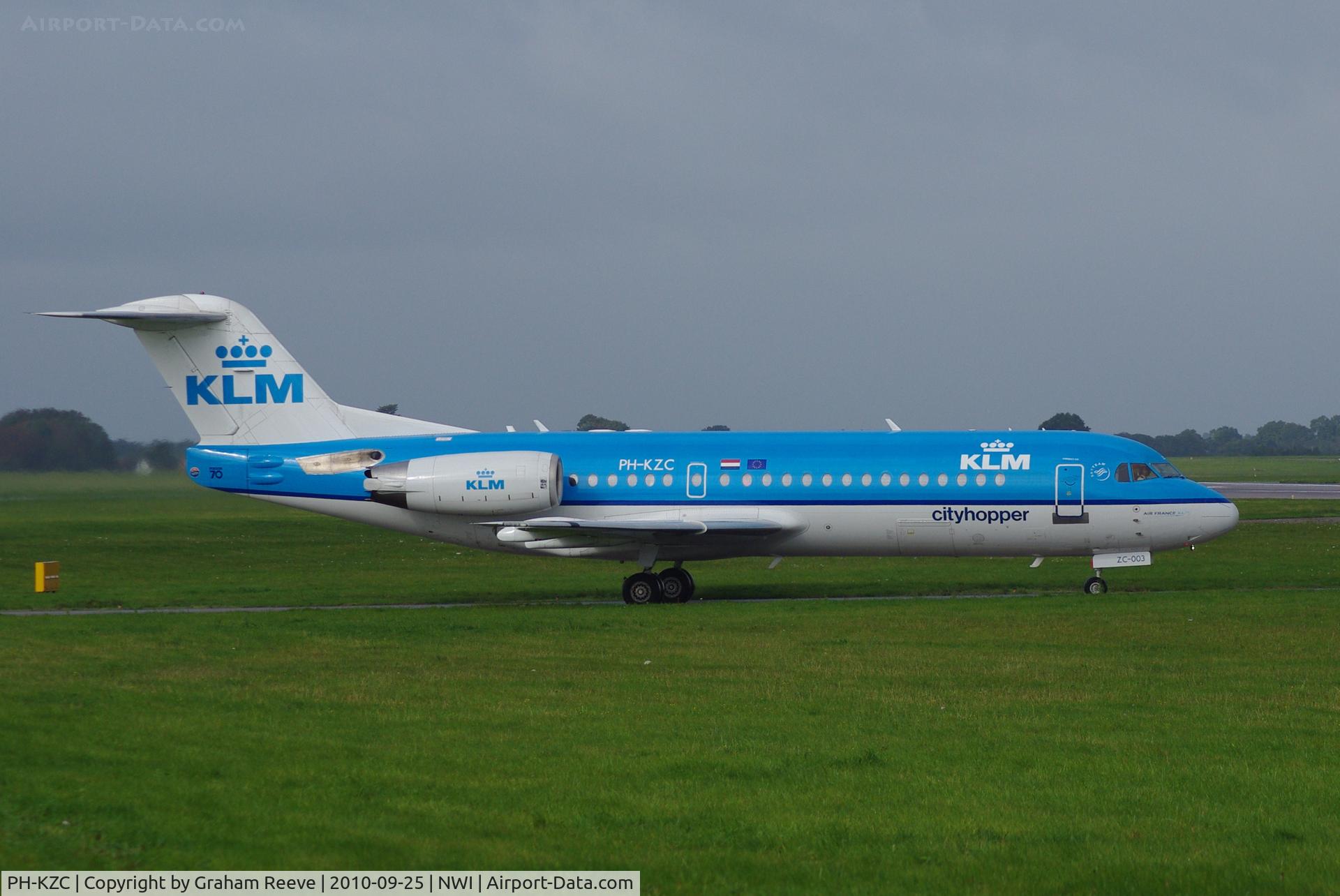 PH-KZC, 1996 Fokker 70 (F-28-0070) C/N 11566, About to depart from Norwich.