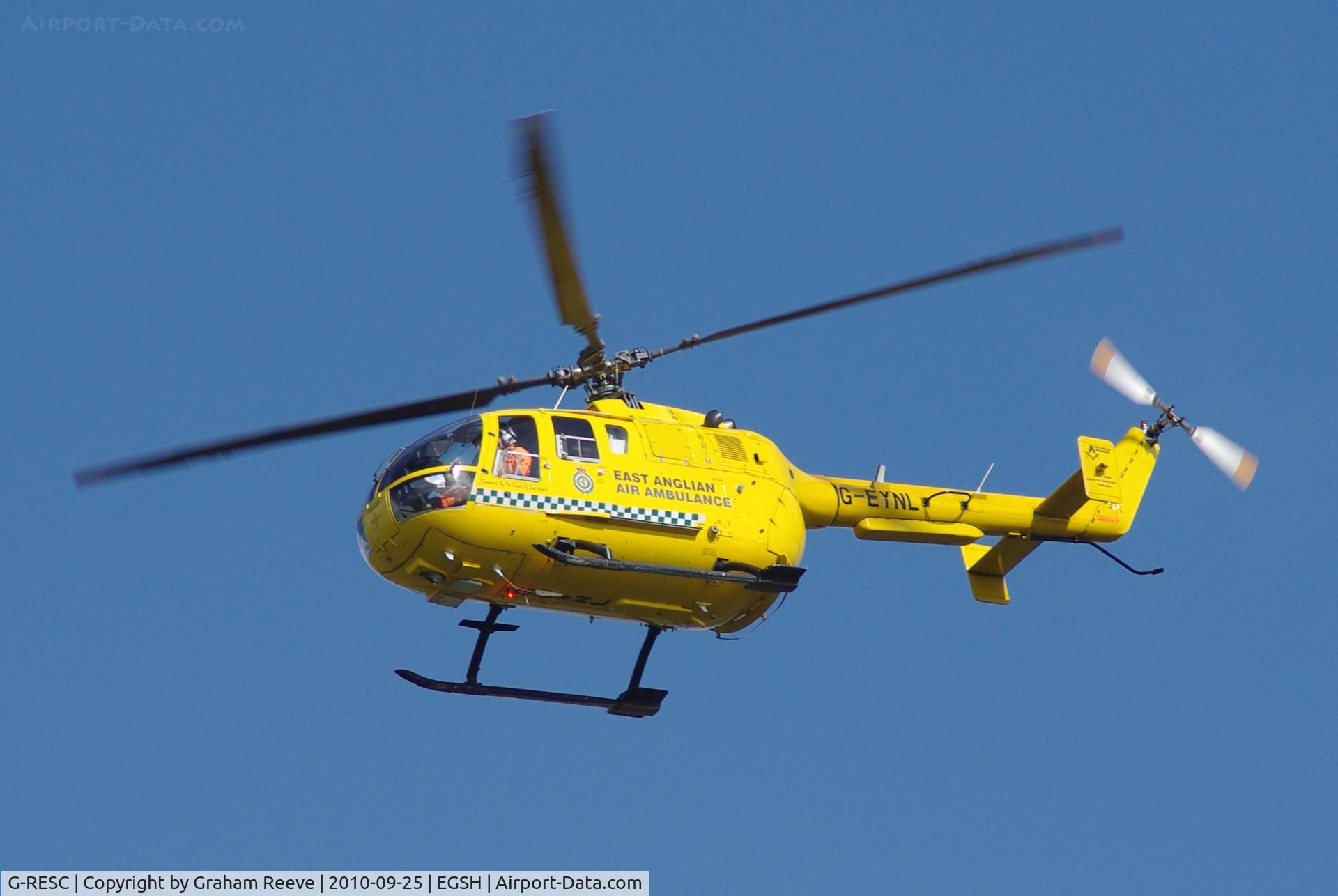 G-RESC, 1996 Eurocopter-Kawasaki BK-117C-1 C/N 7504, Heli-med returning to Norwich.
