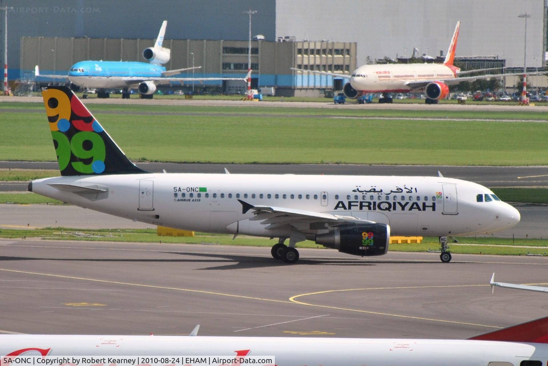5A-ONC, 2008 Airbus A319-111 C/N 3615, Air Afriqiyah taxiing for departure