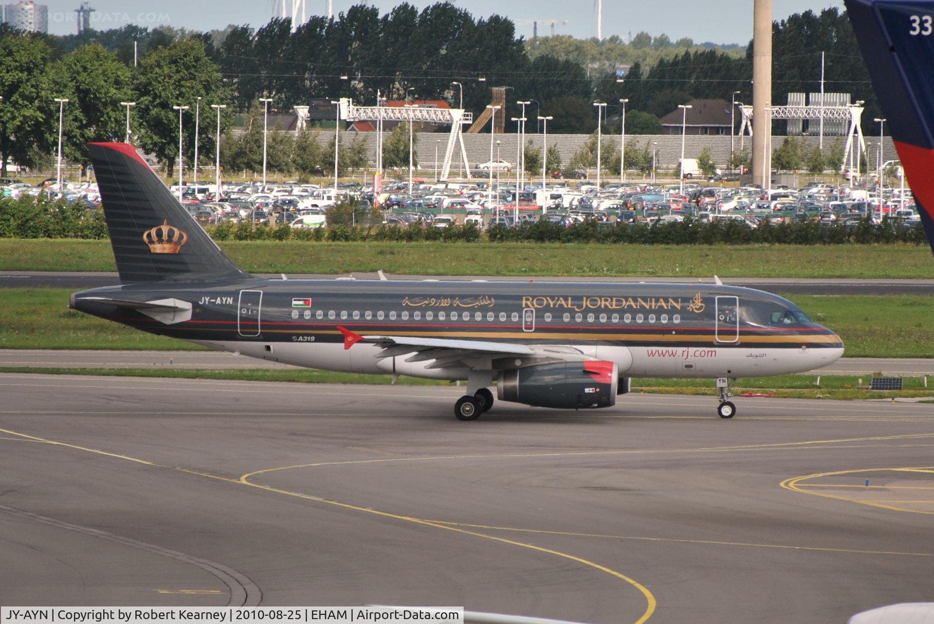 JY-AYN, 2009 Airbus A319-132 C/N 3803, Royal Jordnian taxiing in after arrival