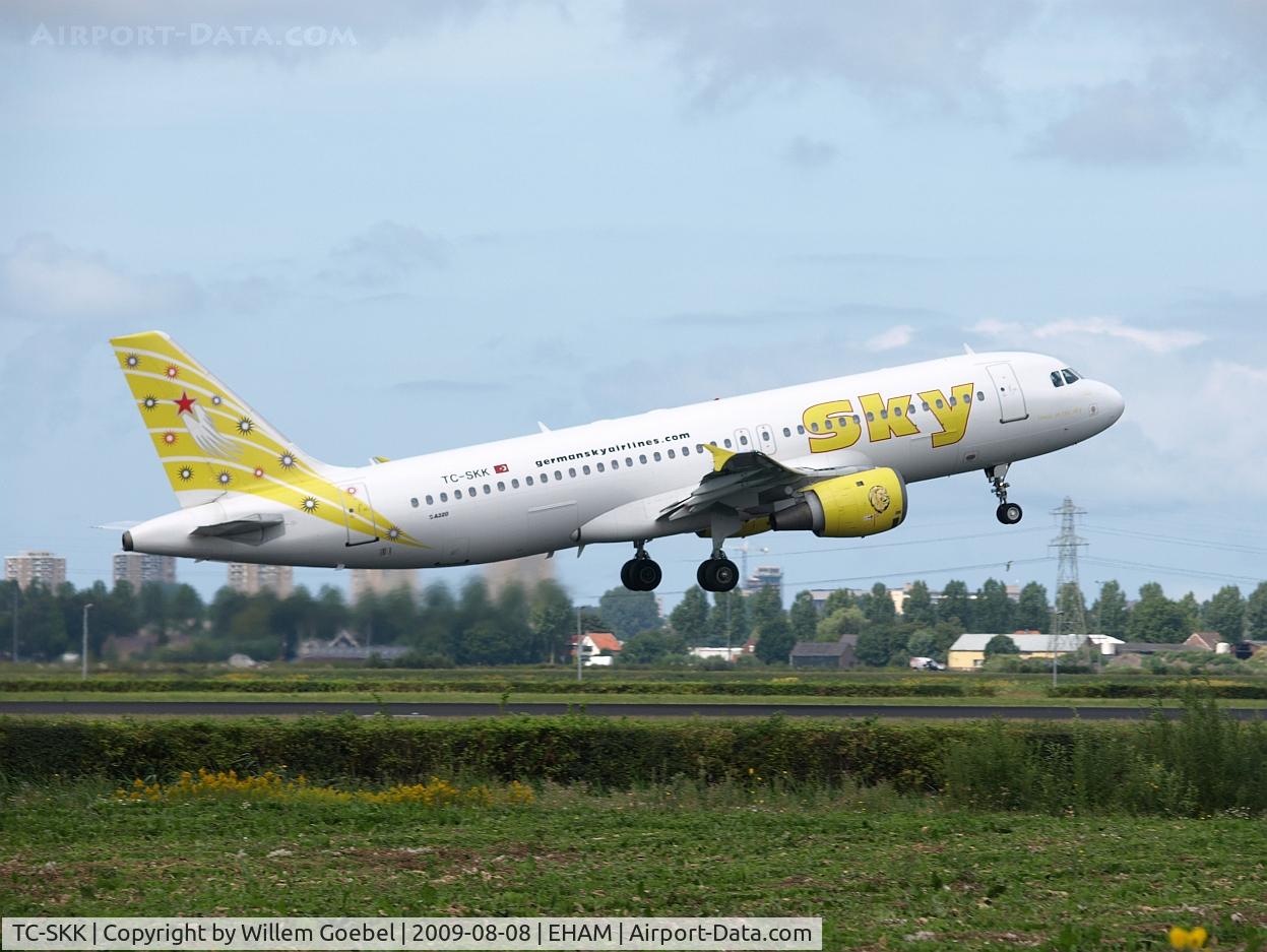TC-SKK, 1990 Airbus A320-211 C/N 148, Take off of the Polderbaan of Amsterdam airport