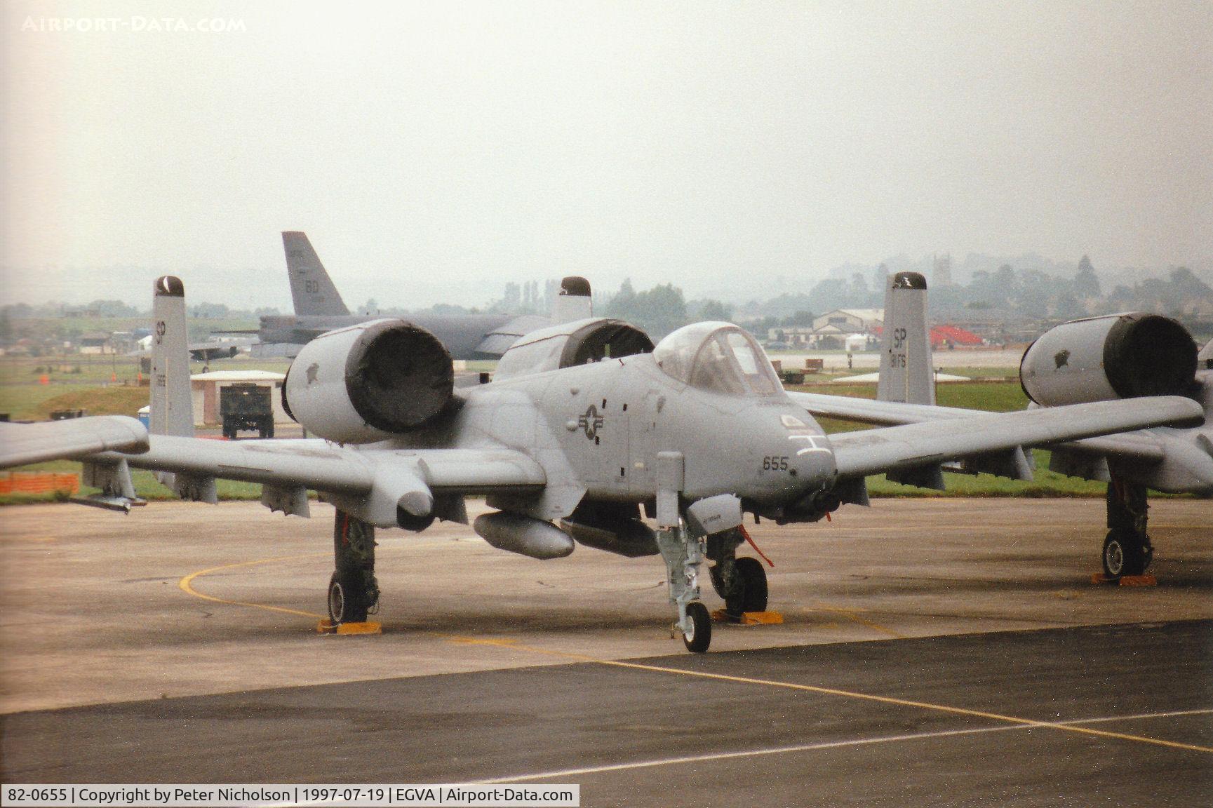 82-0655, 1982 Fairchild Republic A-10A Thunderbolt II C/N A10-0703, A-10A Thunderbolt, callsign Panther 22, of 81st Fighter Squadron/52nd Fighter Wing based at Spangdahlem on the flight-line at the 1997 Intnl Air Tattoo at RAF Fairford.