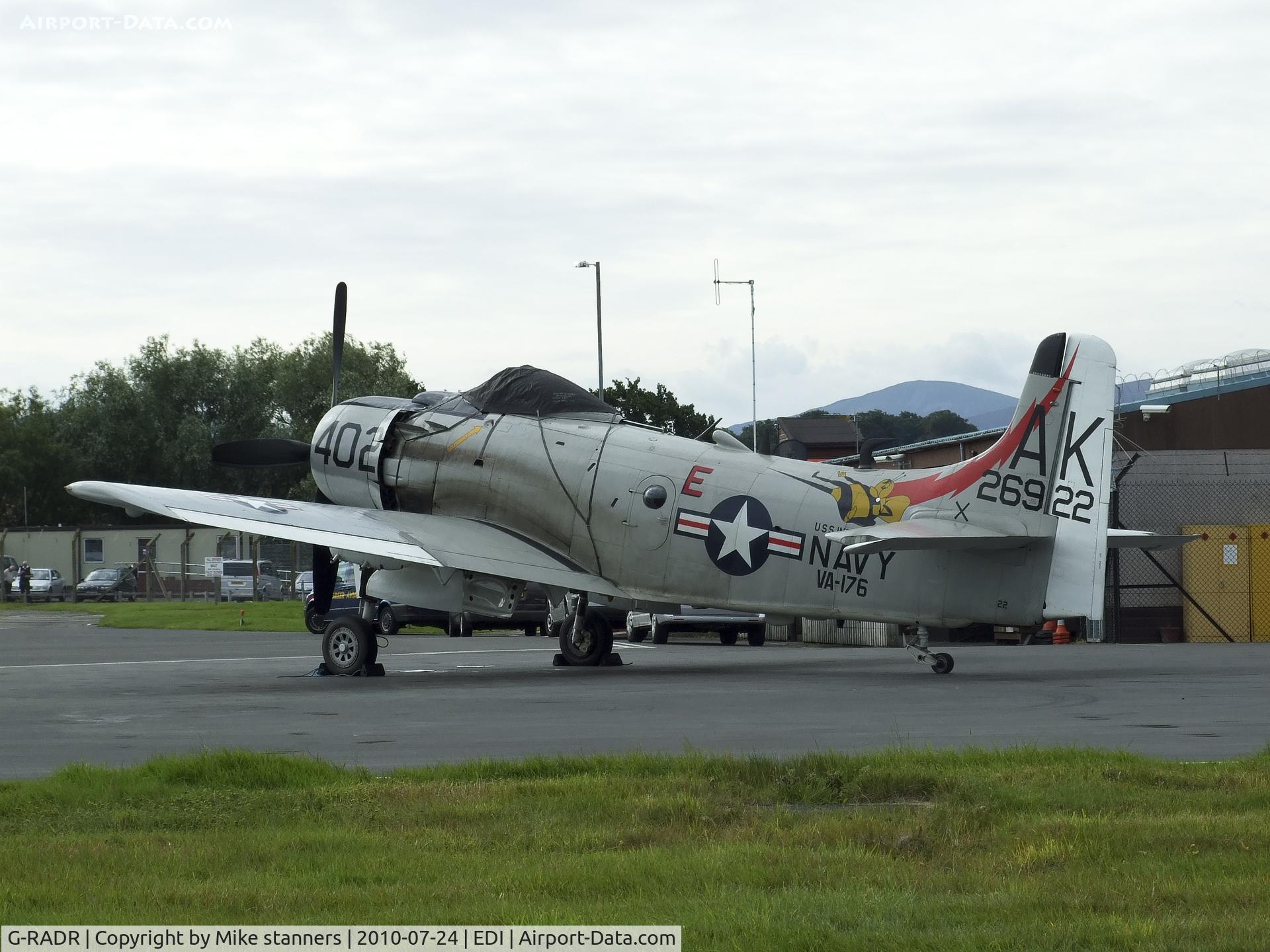 G-RADR, 1948 Douglas A-1D Skyraider (AD-4NA) C/N 7722, A-4NA Skyraider 26922 at EDI For a display at the East fortune airshow