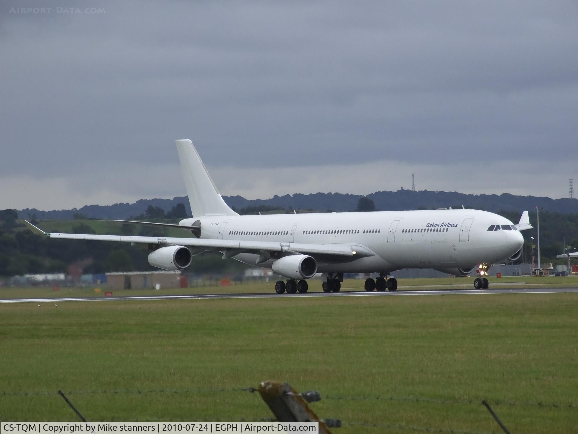 CS-TQM, 1995 Airbus A340-313 C/N 117, HIFly A340-300 rolling down runway 24 at EDI On a trooping Flight