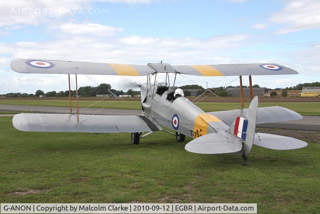 G-ANON, 1941 De Havilland DH-82A Tiger Moth II C/N 84270, De Havilland DH82A Tiger Moth at Breighton Airfield's helicopter Fly-In in September 2010.