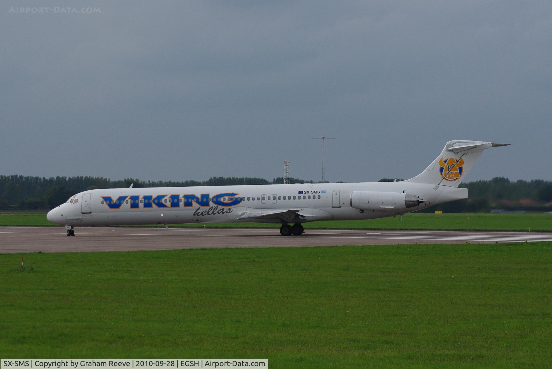 SX-SMS, 1989 McDonnell Douglas MD-83 (DC-9-83) C/N 49631, On the runway at Norwich.