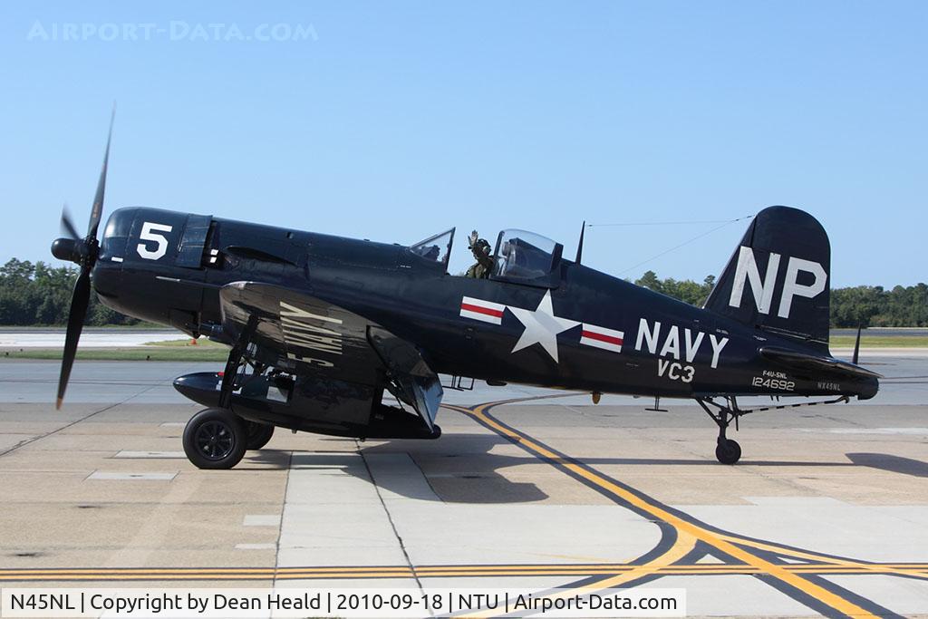 N45NL, 1951 Vought F4U-5NL Corsair C/N 124692, Taxiing past the crowd after an excellent flight demonstration at the 2010 NAS Oceana Air Show.