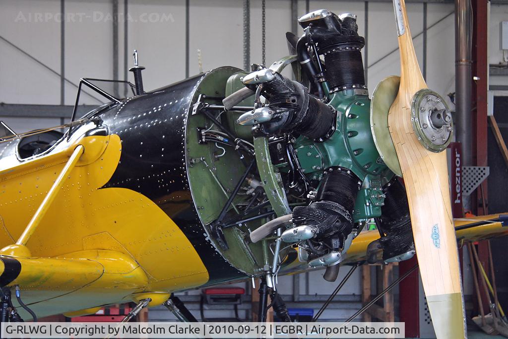 G-RLWG, 1942 Ryan PT-22 Recruit (ST3KR) C/N 1716, Ryan ST3KR Recruit. A close up of Whisky Golf's Gladden Products, Kinner R-56 engine, Breighton Airfield September 2010.