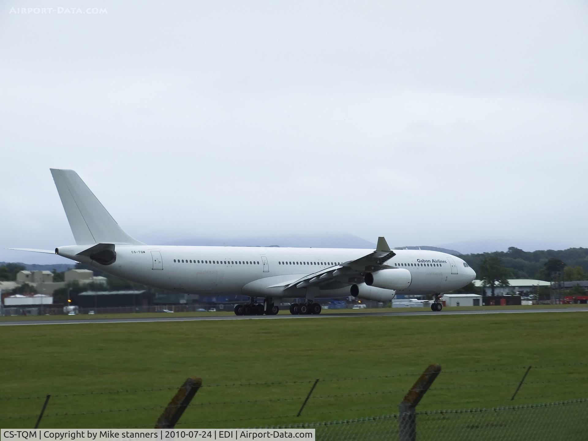 CS-TQM, 1995 Airbus A340-313 C/N 117, HIFly A340-300 On a trooping flight,still carrying  gabon Airlines titles from its previous operator