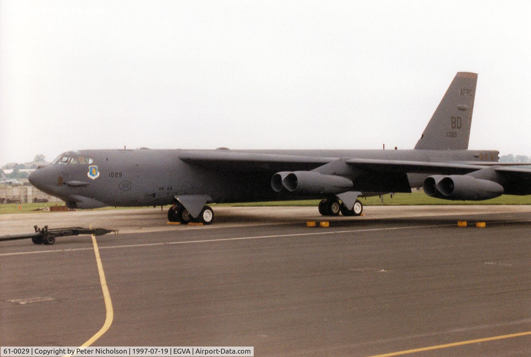 61-0029, 1961 Boeing B-52H Stratofortress C/N 464456, B-52H Stratofortress, callsign Scalp 11, from Barksdale AFB on the flight-line at the 1997 Intnl Air Tattoo at RAF Fairford.