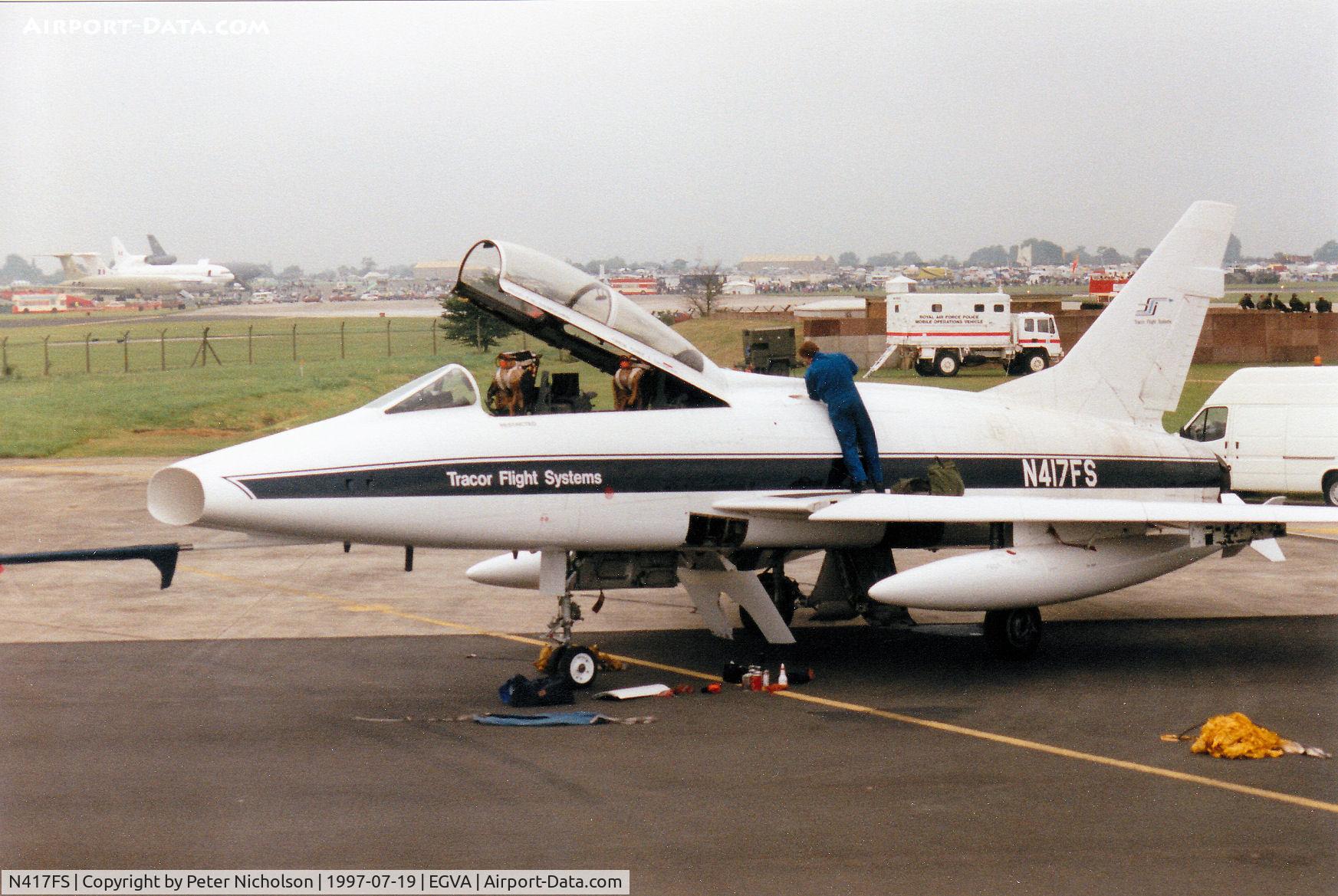 N417FS, 1957 North American F-100F C/N 56-3842/243-118, F-100F Super Sabre of Tracor Flight Systems on the flight-line at the 1997 Intnl Air Tattoo at RAF Fairford.